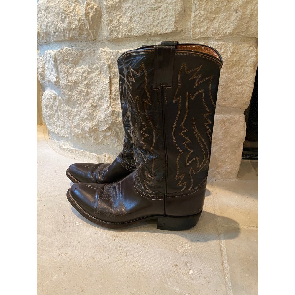 Vintage‎ Justin 2907 Mens Western Cowboy Boots Brown Leather Square Toe Size 8 D